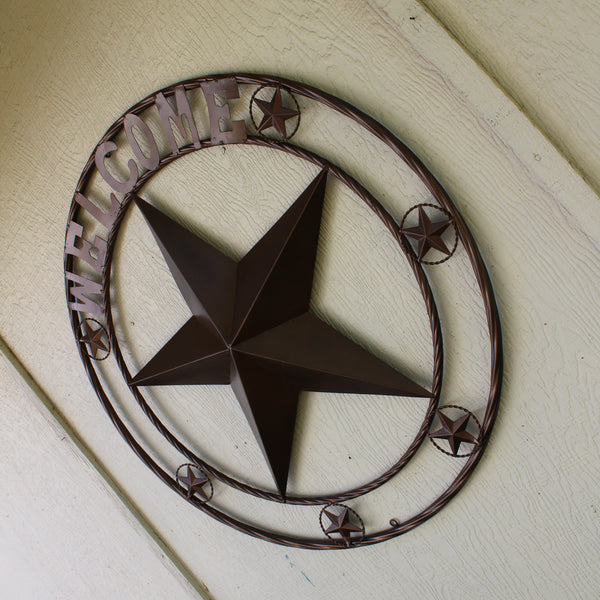 WELCOME BARN STAR METAL LONE STAR TWISTED ROPE RING WESTERN HOME DECOR HANDMADE #EH12842
