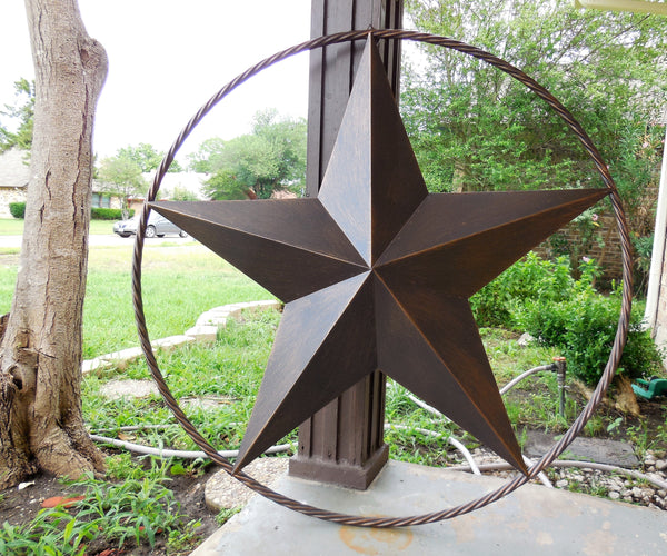 24" RUSTIC BRONZE COPPER BARN METAL LONE STAR TWISTED ROPE RING WESTERN HOME DECOR HANDMADE NEW-#EH10008