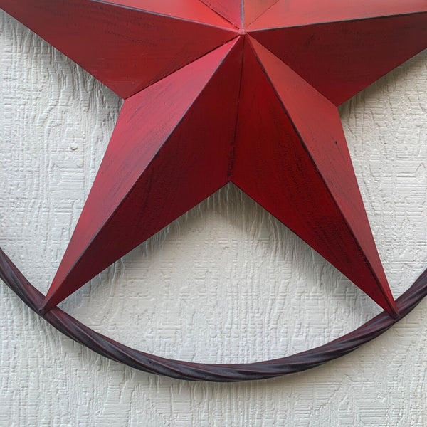 ITEM#EH10629 RED DISTRESSED BARN STAR 3" TO 96" METAL LONE STAR TWISTED ROPE RING WESTERN HOME DECOR HANDMADE NEW