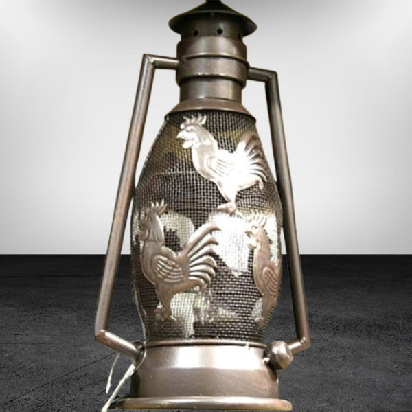 ROOSTER CHICKEN METAL RUSTY ART LAMP LIGHTING WESTERN HOME WALL COUNTRY LANTERN #EH12732
