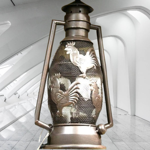 ROOSTER CHICKEN METAL RUSTY ART LAMP LIGHTING WESTERN HOME WALL COUNTRY LANTERN #EH12732