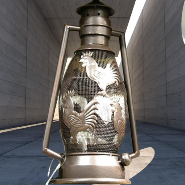 ROOSTER CHICKEN METAL RUSTY ART LAMP LIGHTING WESTERN HOME WALL COUNTRY LANTERN #EH12732