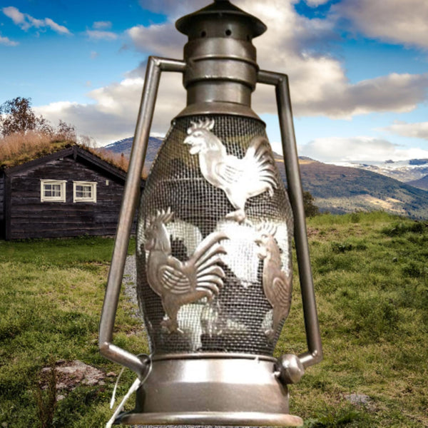 ROOSTER CHICKEN METAL RUSTY ART LAMP LIGHTING WESTERN HOME WALL COUNTRY LANTERN #EH12732