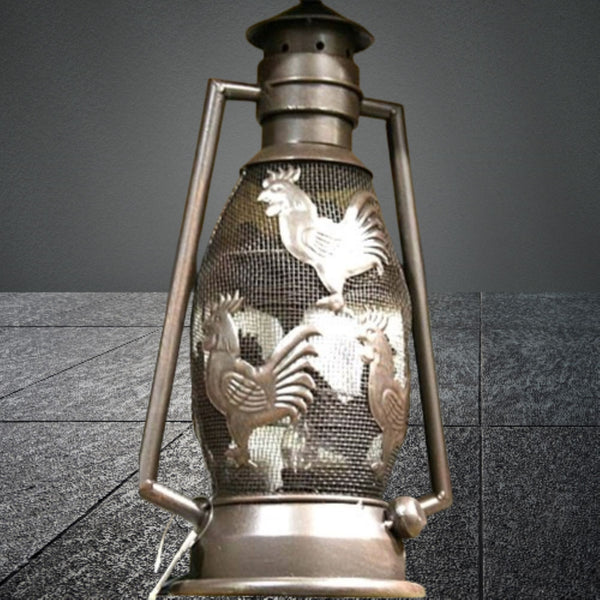 ROOSTER CHICKEN METAL RUSTY ART LAMP LIGHTING WESTERN HOME WALL COUNTRY LANTERN #EH12732
