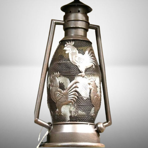 ROOSTER CHICKEN METAL RUSTY ART LAMP LIGHTING WESTERN HOME WALL COUNTRY LANTERN #EH12732