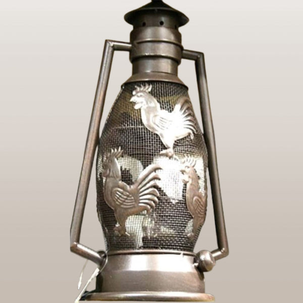 ROOSTER CHICKEN METAL RUSTY ART LAMP LIGHTING WESTERN HOME WALL COUNTRY LANTERN #EH12732