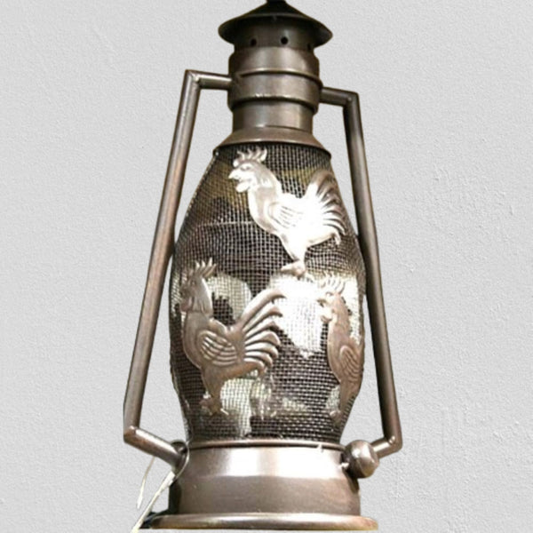 ROOSTER CHICKEN METAL RUSTY ART LAMP LIGHTING WESTERN HOME WALL COUNTRY LANTERN #EH12732