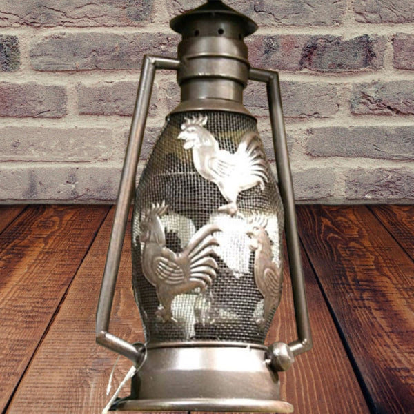 ROOSTER CHICKEN METAL RUSTY ART LAMP LIGHTING WESTERN HOME WALL COUNTRY LANTERN #EH12732