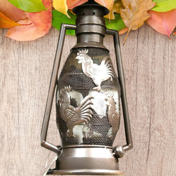 ROOSTER CHICKEN METAL RUSTY ART LAMP LIGHTING WESTERN HOME WALL COUNTRY LANTERN #EH12732