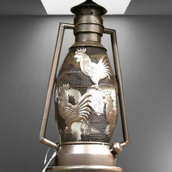 ROOSTER CHICKEN METAL RUSTY ART LAMP LIGHTING WESTERN HOME WALL COUNTRY LANTERN #EH12732