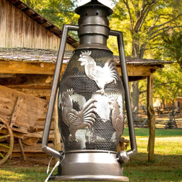 ROOSTER CHICKEN METAL RUSTY ART LAMP LIGHTING WESTERN HOME WALL COUNTRY LANTERN #EH12732