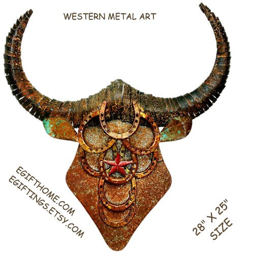 #EH11204 TEXAS LONGHORNS 28" X 25" METAL WALL ART WESTERN HOME DECOR HANDMADE NEW