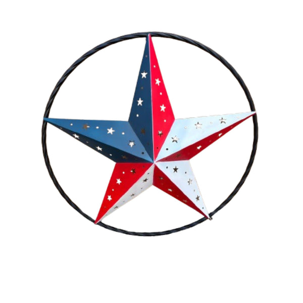 24" RED WHITE BLUE STAR USA FLAG STAR WITH SMALL STAR CUTOUT WESTERN HOME DECOR HANDMADE# EH12312