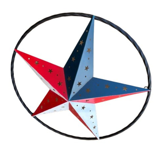 24" RED WHITE BLUE STAR USA FLAG STAR WITH SMALL STAR CUTOUT WESTERN HOME DECOR HANDMADE# EH12312