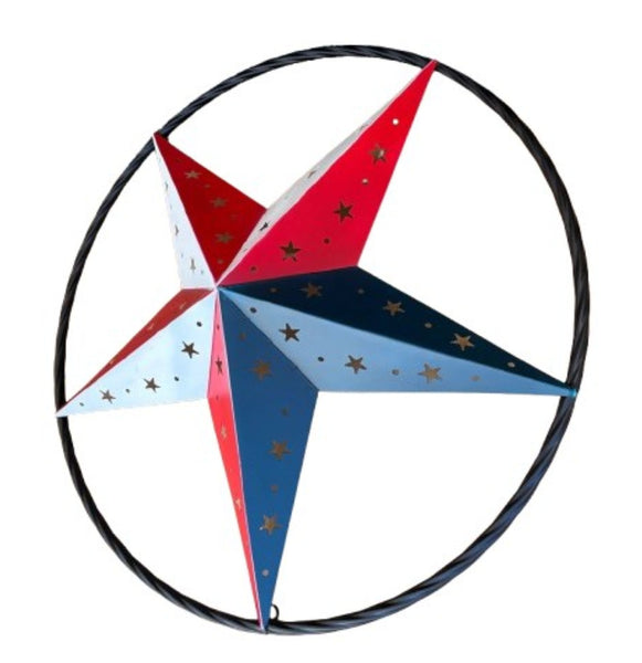 24" RED WHITE BLUE STAR USA FLAG STAR WITH SMALL STAR CUTOUT WESTERN HOME DECOR HANDMADE# EH12312