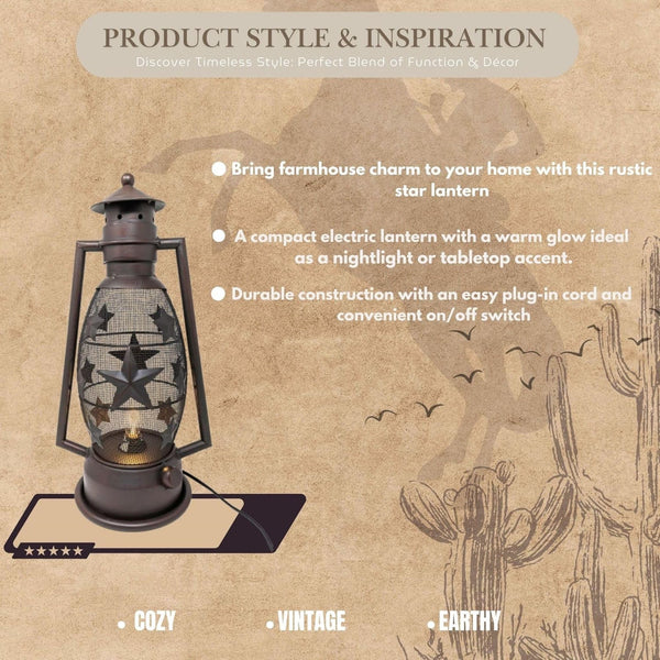 STAR LAMP METAL ART ELECTRIC LANTERN LAMP WESTERN HOME WALL DECOR NEW LIGHTING #EH12727