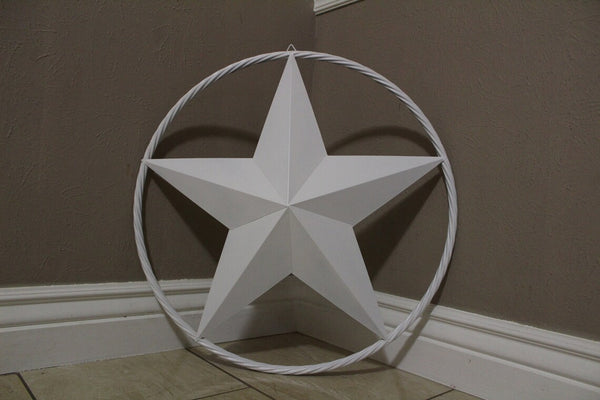 RUSTIC WHITE STAR BARN METAL LONE STAR TWISTED ROPE RING WESTERN HOME DECOR HANDMADE NEW-#EH10801