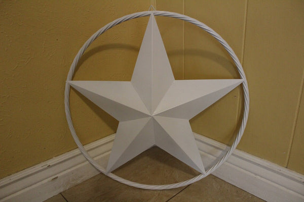 RUSTIC WHITE STAR BARN METAL LONE STAR TWISTED ROPE RING WESTERN HOME DECOR HANDMADE NEW-#EH10801