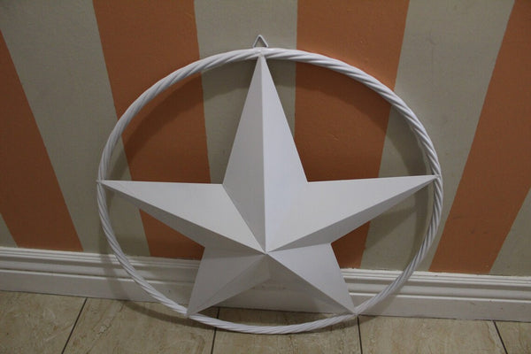 RUSTIC WHITE STAR BARN METAL LONE STAR TWISTED ROPE RING WESTERN HOME DECOR HANDMADE NEW-#EH10801