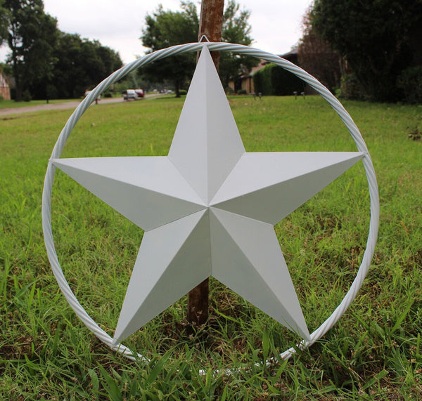 RUSTIC WHITE STAR BARN METAL LONE STAR TWISTED ROPE RING WESTERN HOME DECOR HANDMADE NEW-#EH10801
