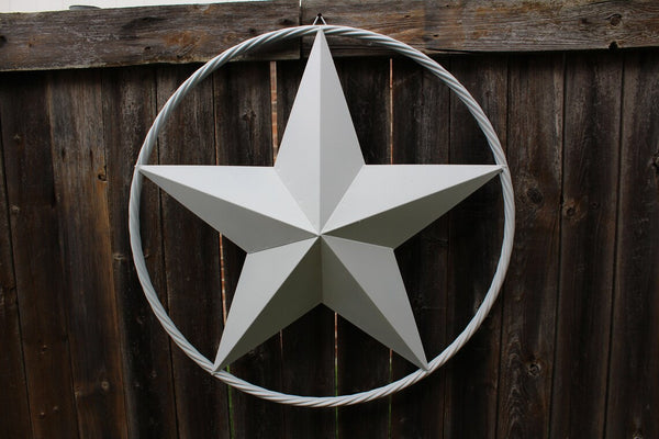 RUSTIC WHITE STAR BARN METAL LONE STAR TWISTED ROPE RING WESTERN HOME DECOR HANDMADE NEW-#EH10801