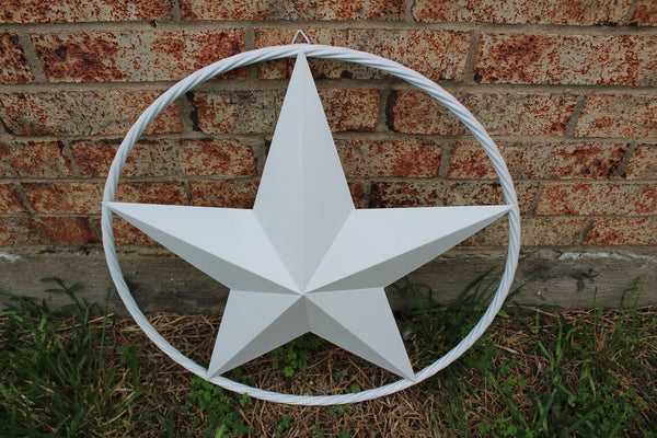 RUSTIC WHITE STAR BARN METAL LONE STAR TWISTED ROPE RING WESTERN HOME DECOR HANDMADE NEW-#EH10801