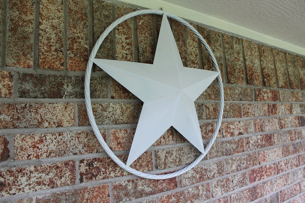 RUSTIC WHITE STAR BARN METAL LONE STAR TWISTED ROPE RING WESTERN HOME DECOR HANDMADE NEW-#EH10801