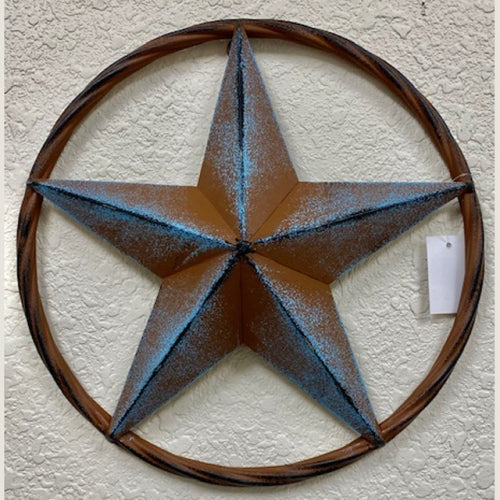 ITEM#SI_XL2122 3" TO  96" RUSTIC BLUE DISTRESSED RUSTIC STAR BARN METAL LONE STAR WITH TWISTED ROPE RING WESTERN HOME DECOR BRAND NEW HANDMADE