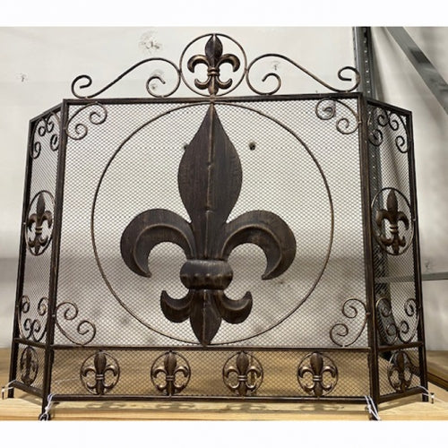 #EH80006 FLEUR DE LIS METAL FIREPLACE SCREEN 39" X 32.25" WESTERN HOME DECOR HANDMADE