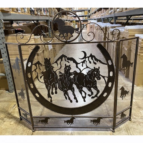 #EH80005 RUNNING HORSE METAL FIREPLACE SCREEN 40" X 33.5" WESTERN HOME DECOR HANDMADE