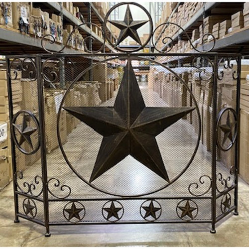 #EH80003 LONESTAR METAL FIREPLACE SCREEN W/ STAR 41.5" X 34.25" WESTERN HOME DECOR HANDMADE