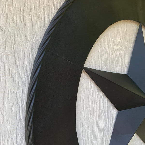 36" RUSTIC BLACK LONE STAR WIDE BAND RING TWISTED ROPE RING 3d METAL STAR WALL ART WESTERN HOME DECOR HANDMADE NEW #EH11879