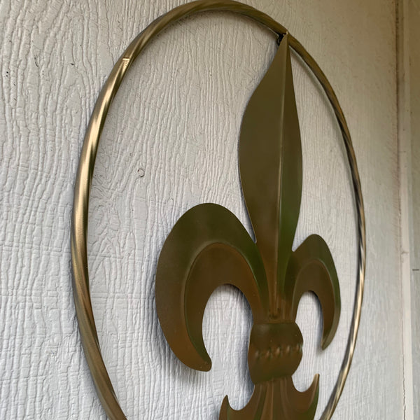 24" GOLD FLEUR DE LIS METAL SIGN WESTERN HOME DECOR HANDMADE NEW