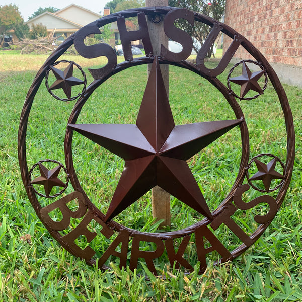 18" SHSU SAM HOUSTON BEARKATS RUSTIC BRONZE COPPER METAL CUSTOM VINTAGE CRAFT RUSTIC BROWN TEAM STAR HANDMADE