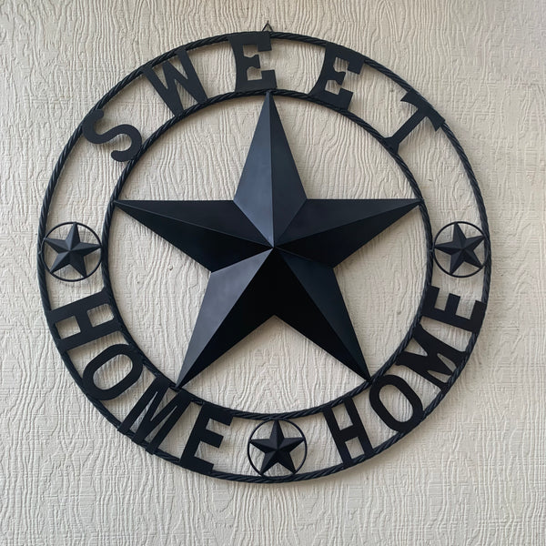 HOME SWEET HOME BARN STAR 24",32",36" RUSTIC BLACK METAL LONE STAR WESTERN HOME DECOR HANDMADE NEW #EH10549