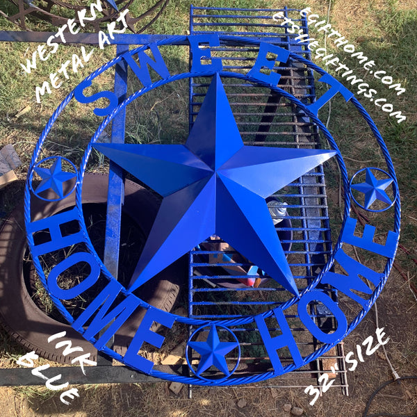 HOME SWEET HOME INK BLUE METAL BARN STAR WESTERN HOME DECOR HANDMADE NEW-#EH10403