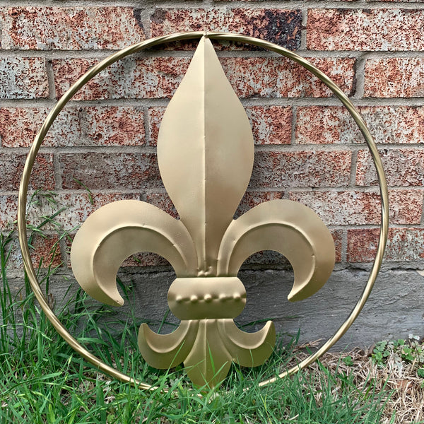 24" GOLD FLEUR DE LIS METAL SIGN WESTERN HOME DECOR HANDMADE NEW