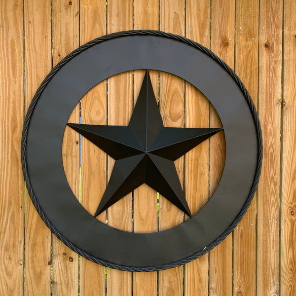 36" RUSTIC BLACK LONE STAR WIDE BAND RING TWISTED ROPE RING 3d METAL STAR WALL ART WESTERN HOME DECOR HANDMADE NEW #EH11879