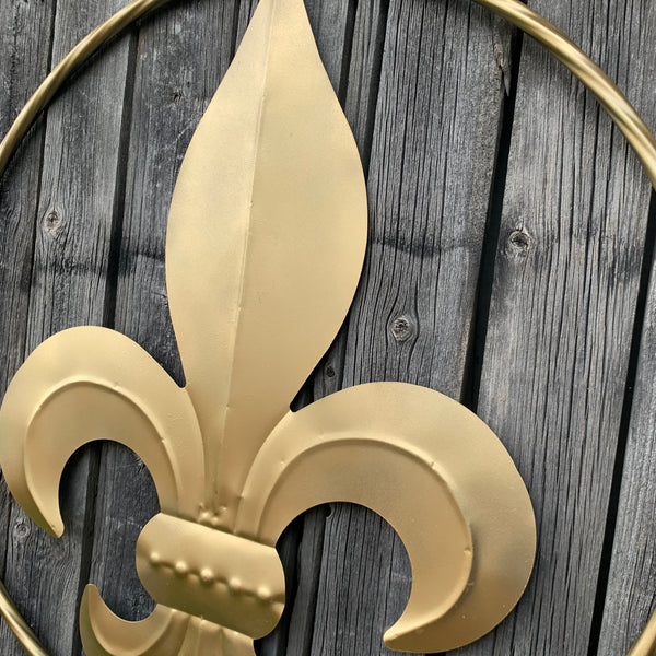 24" GOLD FLEUR DE LIS METAL SIGN WESTERN HOME DECOR HANDMADE NEW