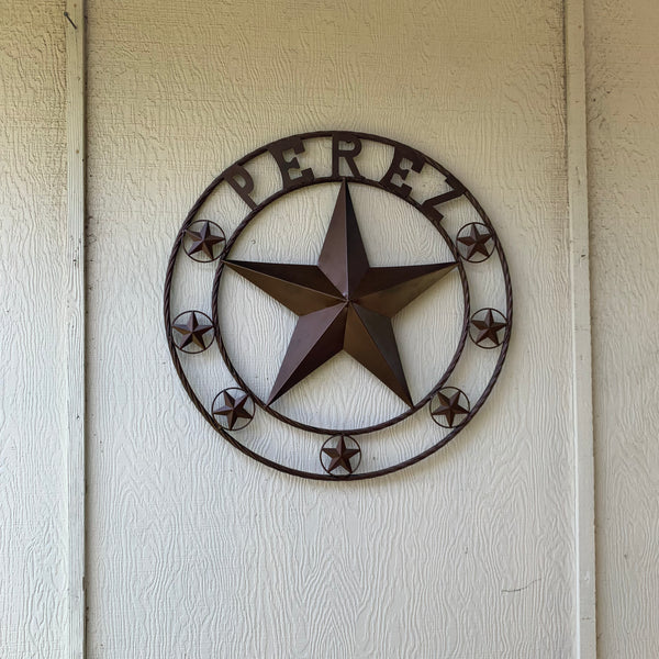 PEREZ CUSTOM STAR NAME BARN METAL STAR 3d TWISTED ROPE RING WESTERN HOME DECOR RUSTIC  BRONZE HANDMADE 24",32",34",36",40",42",44",46",50"