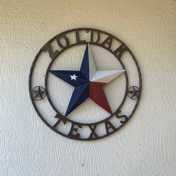 ZOLDAK TEXAS TX LICENSE PLATE STAR STYLE CUSTOM NAME STAR WITH TWISTED ROPE RING METAL WALL ART WESTERN HOME DECOR HANDMADE