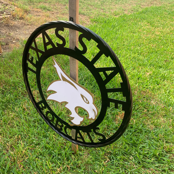 12",18",24",32",36" TEXAS STATE BOBCATS GOLD & WHITE CUSTOM METAL VINTAGE CRAFT TEAM SIGN WESTERN HOME DECOR HANDMADE