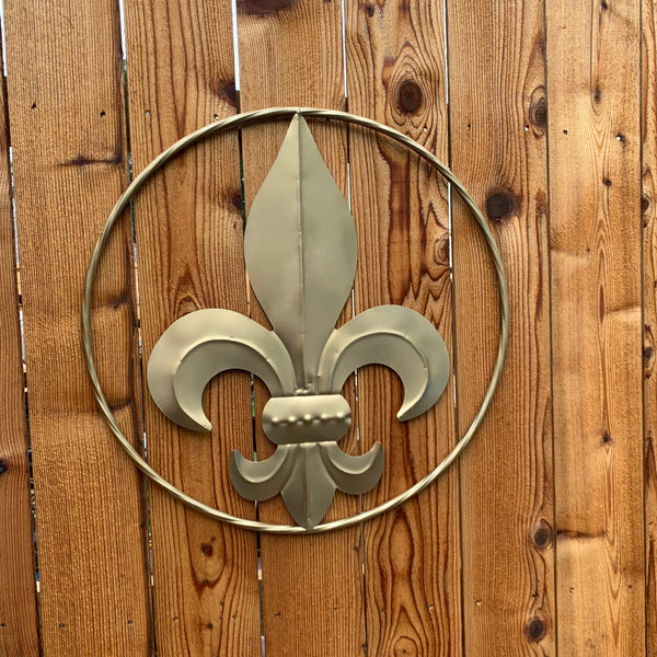 24" GOLD FLEUR DE LIS METAL SIGN WESTERN HOME DECOR HANDMADE NEW