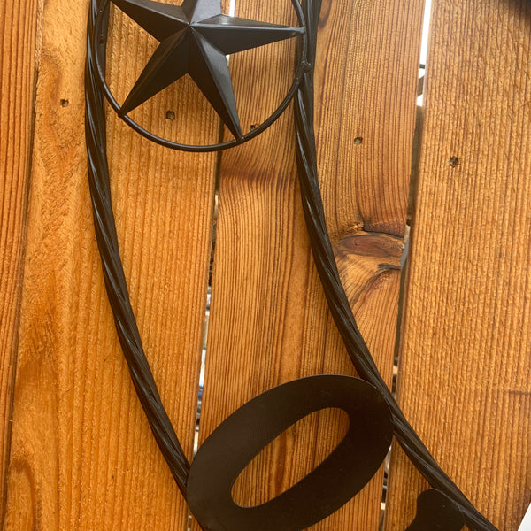 GOD BLESS OUR HOME USA FLAG STAR METAL BARN STAR TWISTED ROPE RING WALL ART WESTERN HOME DECOR RUSTIC RED WHITE & BLUE WITH BLACK RING HANDMADE NEW