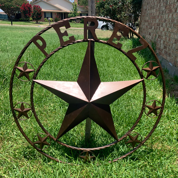 PEREZ CUSTOM STAR NAME BARN METAL STAR 3d TWISTED ROPE RING WESTERN HOME DECOR RUSTIC  BRONZE HANDMADE 24",32",34",36",40",42",44",46",50"