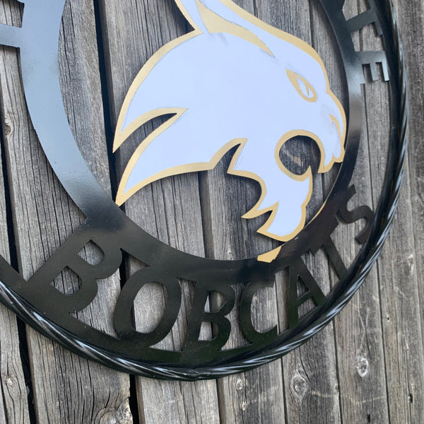 12",18",24",32",36" TEXAS STATE BOBCATS GOLD & WHITE CUSTOM METAL VINTAGE CRAFT TEAM SIGN WESTERN HOME DECOR HANDMADE