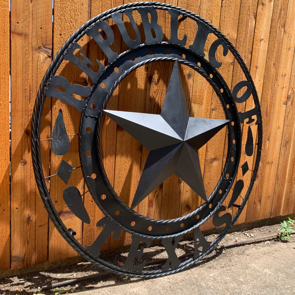 REPUBLIC OF TEXAS 3d STAR CUSTOM RUSTIC BLACK METAL VINTAGE CRAFT WESTERN HOME DECOR HANDMADE NEW ART