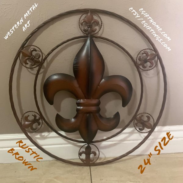 #DE21593 MULTI FLEUR DE LIS 24",32" METAL WALL ART WESTERN HOME DECOR VINTAGE RUSTIC BROWN ART NEW