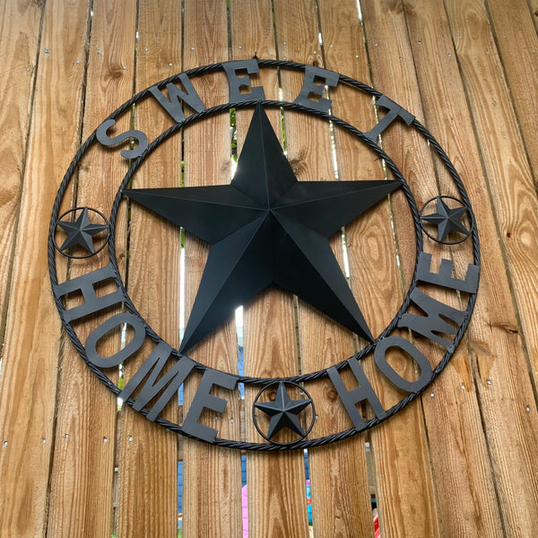 HOME SWEET HOME BARN STAR 24",32",36" RUSTIC BLACK METAL LONE STAR WESTERN HOME DECOR HANDMADE NEW #EH10549