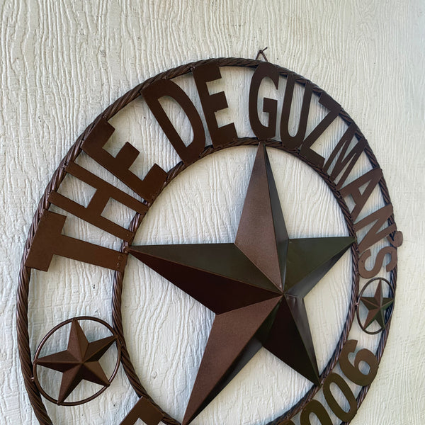 GUZMAN STYLE CUSTOM STAR NAME BARN METAL STAR 3d TWISTED ROPE RING WESTERN HOME DECOR RUSTIC  BRONZE HANDMADE 24",32",34",36",40",42",44",46",50"